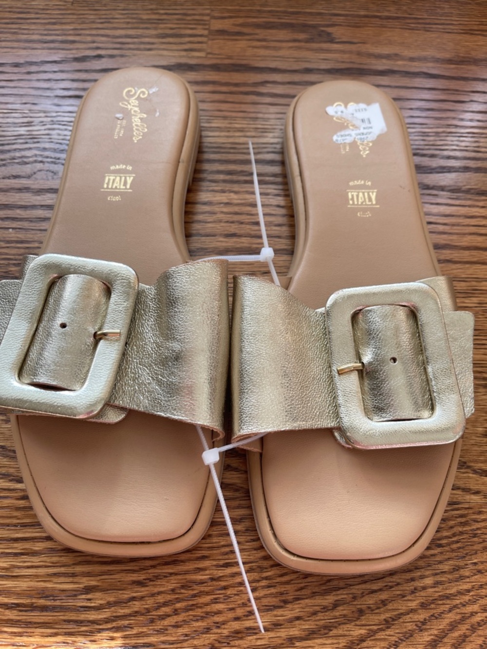 Seychelles Metallic Gold Buckle Slide Sandals